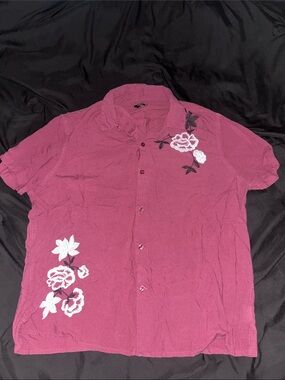 Men's Short-Sleeve Floral Button-Up Shirt - Pink